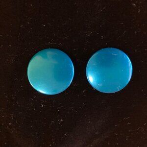 Vintage 60s Turquoise Lucite Clip On Button Earrings 1"